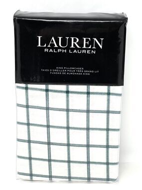 Ralph Lauren Millerton Plaid Flannel King Pillowcases Green / Navy Blue NIP